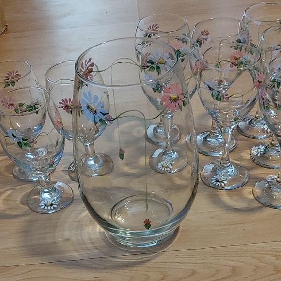 Hand-Painted Floral Glassware Set - Picture 1 of 7